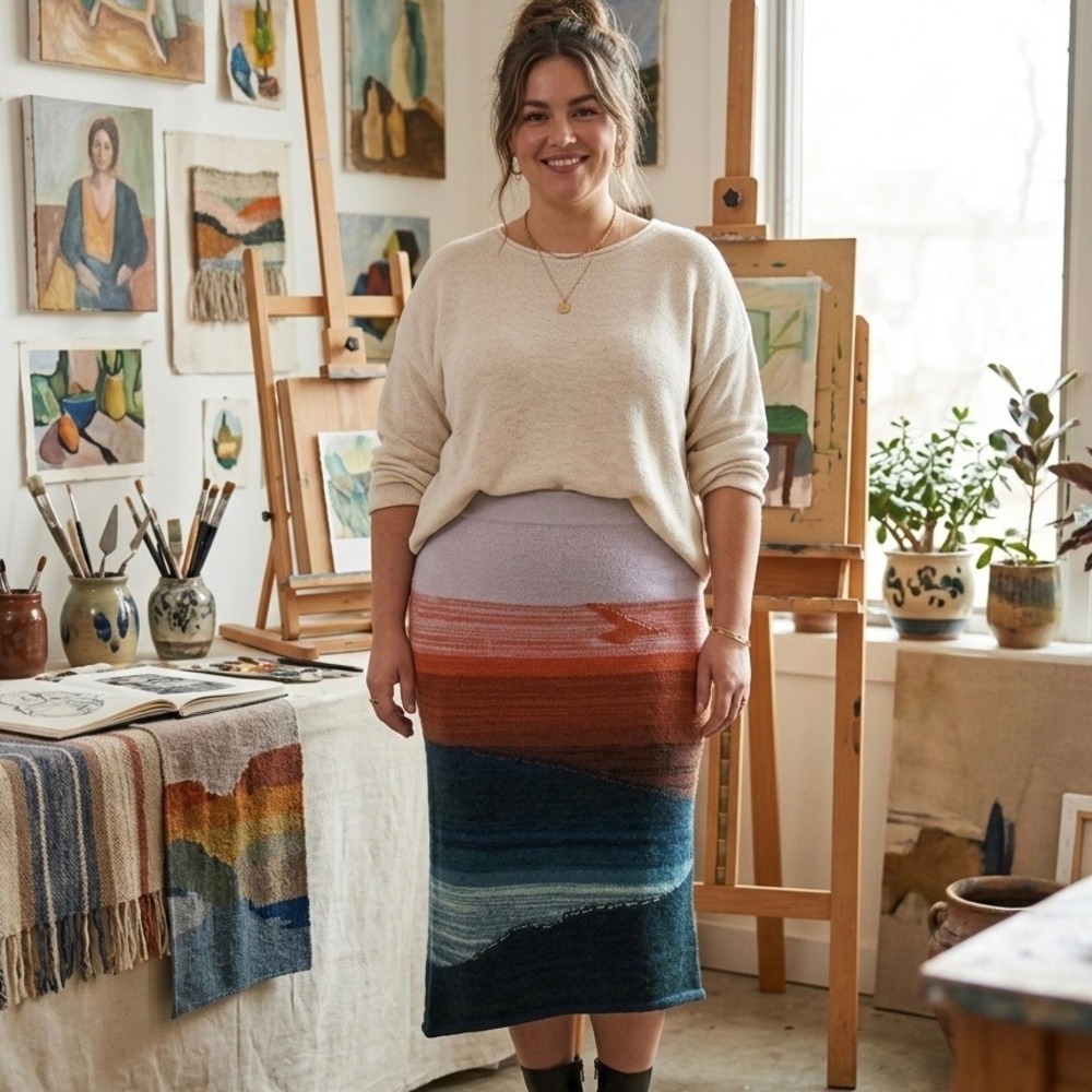 Anthropologie Akemi + Kin Ocean Sunset Slim Sweater Skirt Midi Multicolor XL